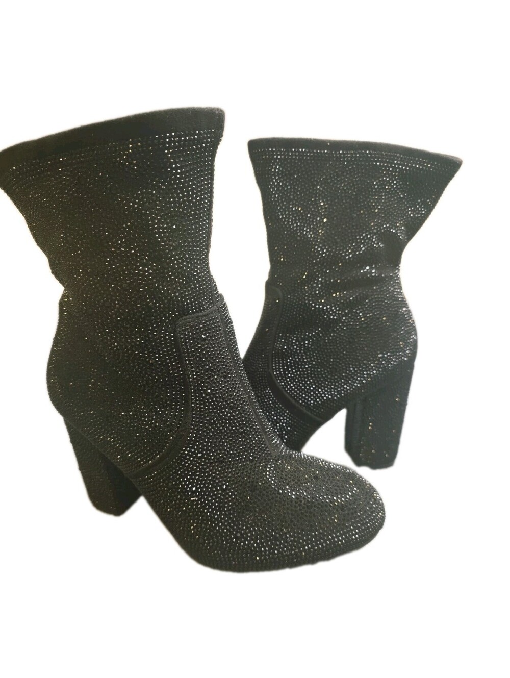 Torrid Stretch Embellished Booties Black Rhinestone Ankle Boots Sz 8WW EUC Spark